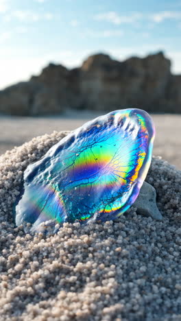 iridescent crystal on salt flat