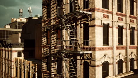 close-up of a fire escape on a brick building in new york city