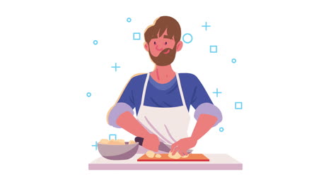 bearded man cooking kitchen recipe animation