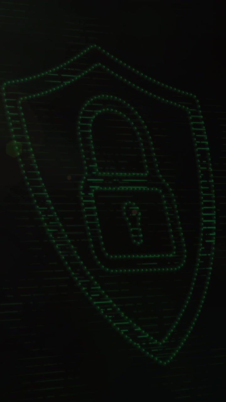 Animation of shield with digital padlock on black background