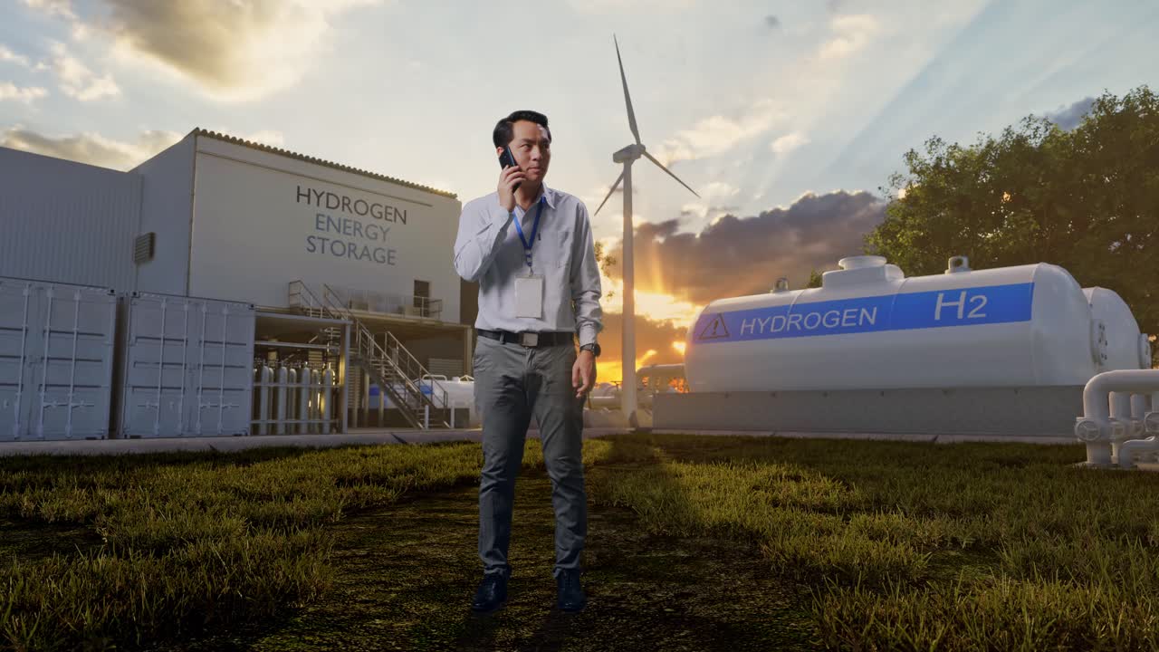 Impianto di stoccaggio di energia a idrogeno con uomo d'affari