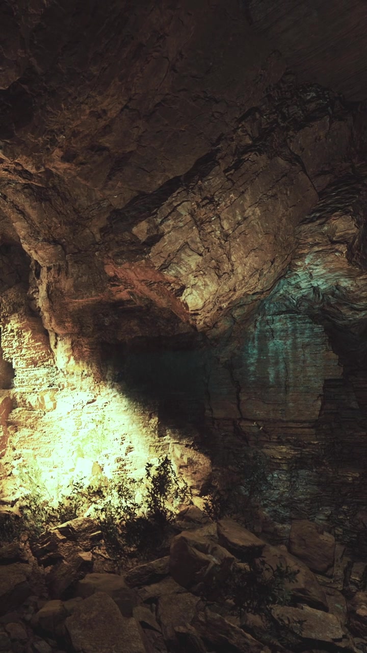 Esplorazione di una grotta naturale con rocce e luce in uno spazio sotterraneo.