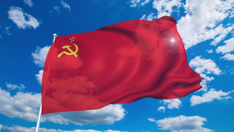 flag of the soviet union with fabric structure against a cloudy sky (loopable)