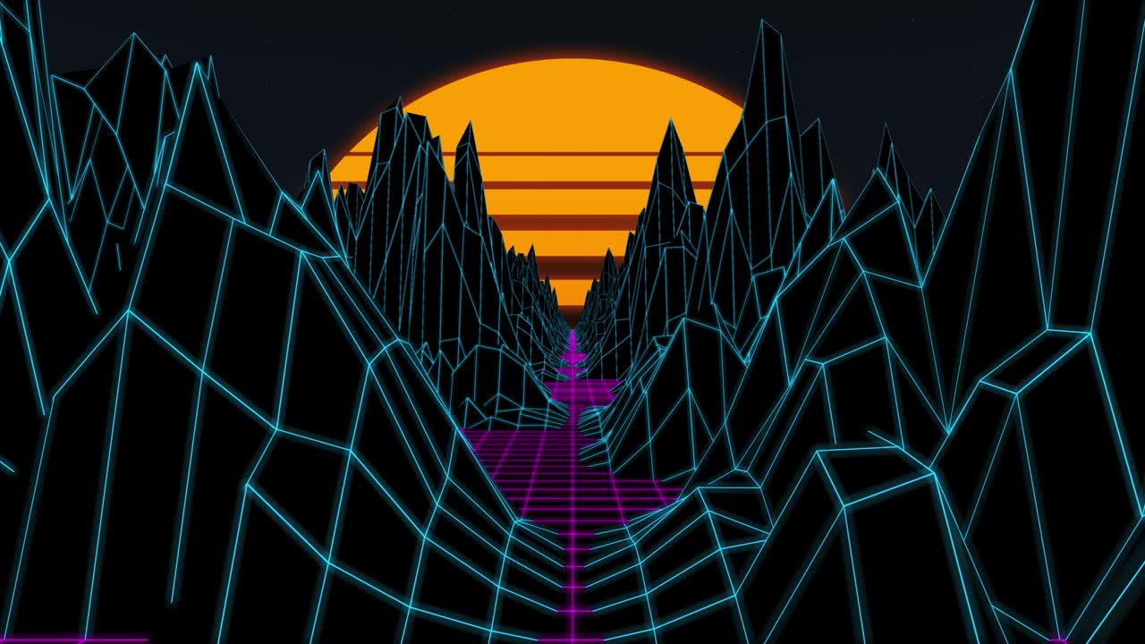 el retro futurismo de los años 80 es un bucle de fondo en 3d.