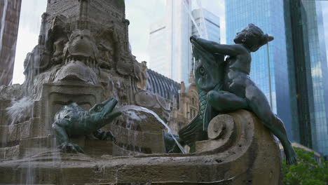 german water fountain near skyscrapers