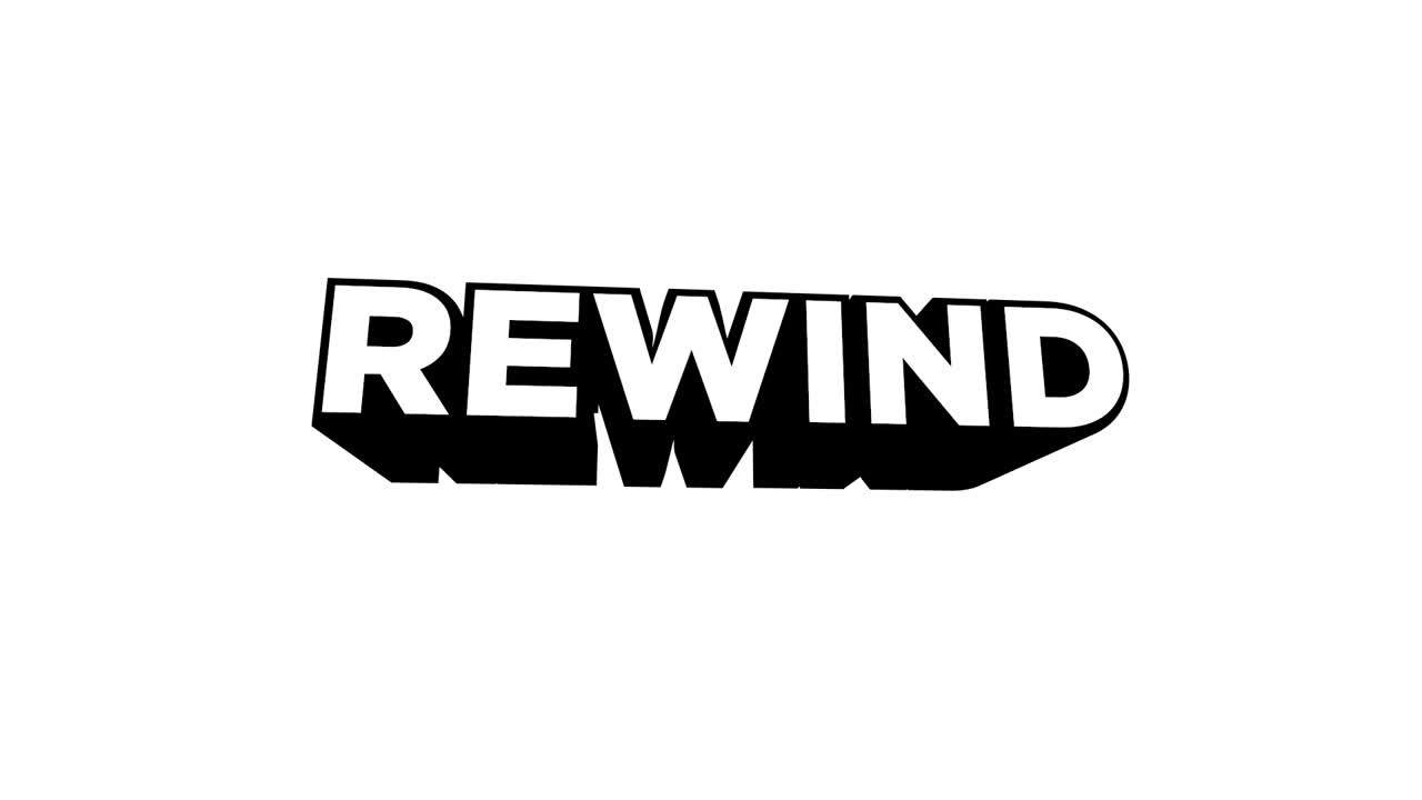 Animated Wiggling 3D Rewind Text on White Background
