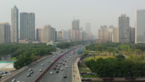 sunny evening guangzhou city pearl river traffic bridge aerial panorama 4k china