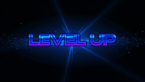 Animation-of-level-up-text-over-blue-light-and-wave