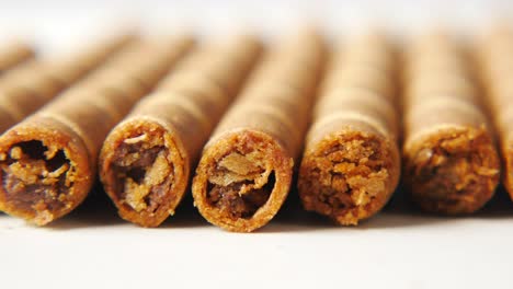 close-up of chocolate wafer rolls