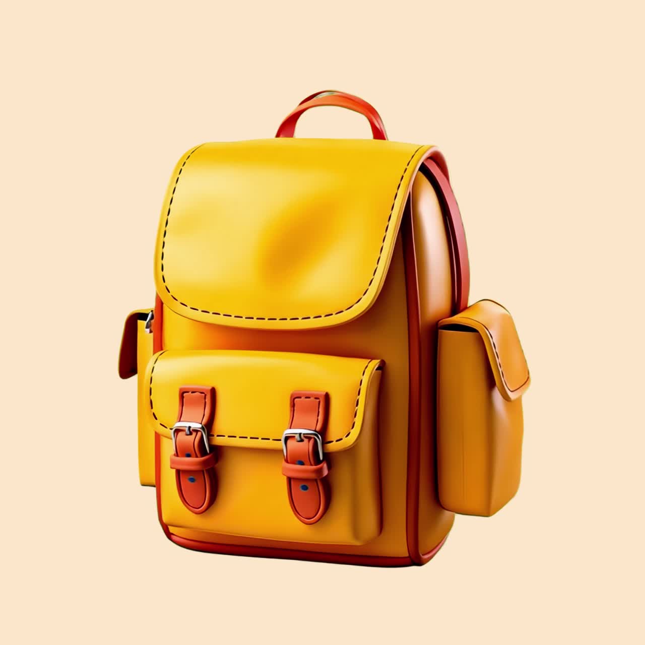 Stylish yellow leather backpack animation isolated asset, transparent 4K video, alpha channel