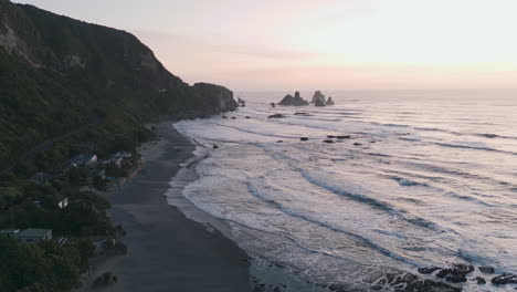 coastal view at sunrise/sunset in new zealand