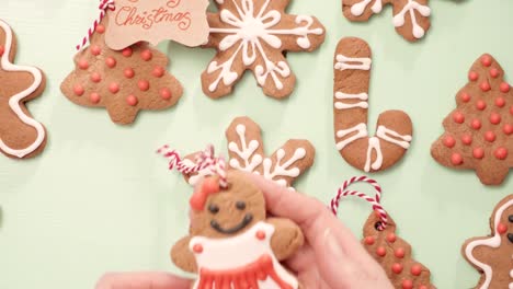 traditional home made gingerbread cookies as food gifts on blue background