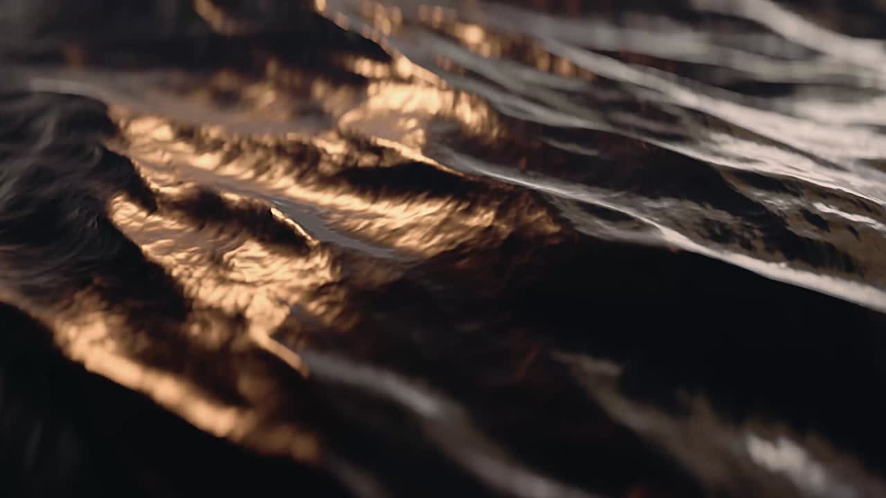 서서히 움직이는 바다의 파도가 해가 지면 가까이 다가오는 3d 애니메이션