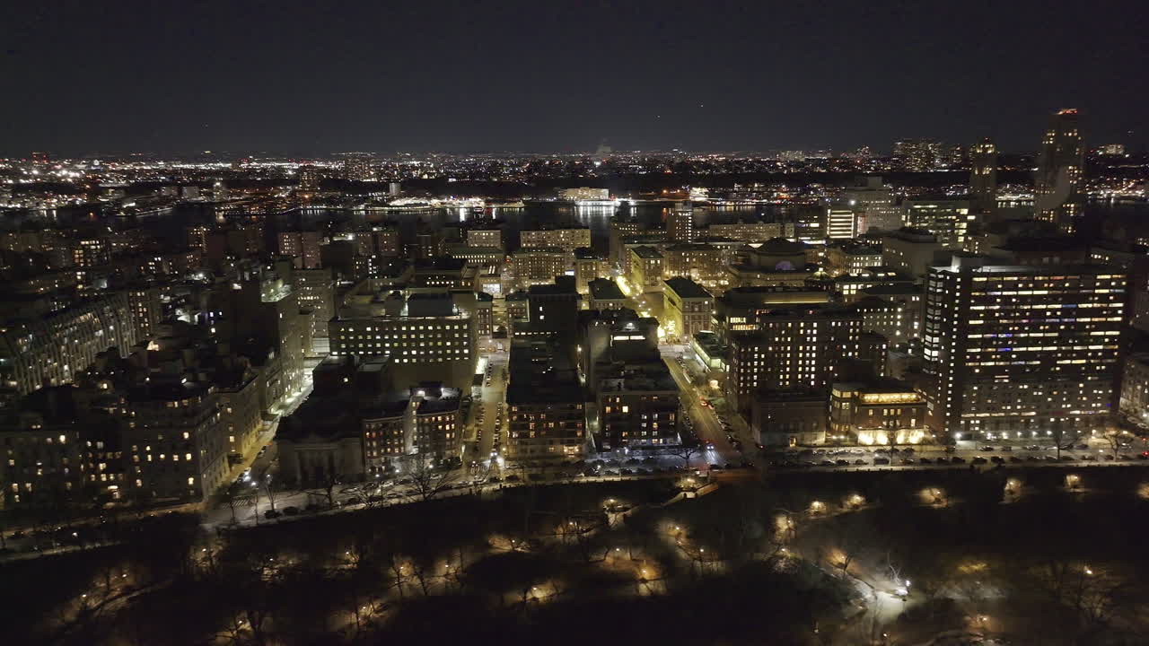 Aerial view of New York City’s Morningside Heights at night