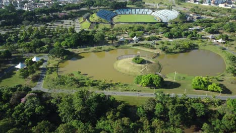 Aerial-view-of-a-beautiful-park-in-a-metropolitan-city-in-Brazil