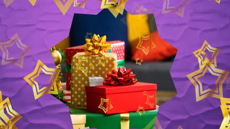 animación de estrellas que caen sobre los regalos en navidad