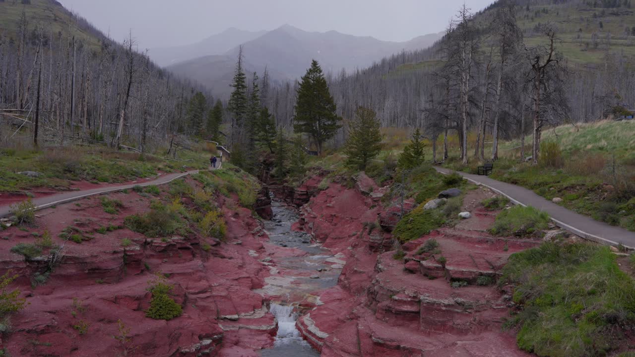 Red Rock Canyon, jossa on puro ja patikkareitti Waterton Lakesin kansallispuistossa.