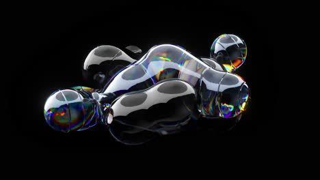 Liquid-Neon-Gel-Moves-and-Divides-Into-Bubbles-on-Dark-Background-Advertising-Metal-3d-Animation-of