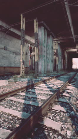 rusty train tracks under overpass