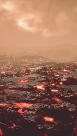 lava field under sunset clouds on background