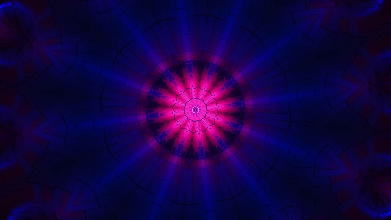 sfondo blu e rosso con disegno circolare al centro. caleidoscopio vj loop