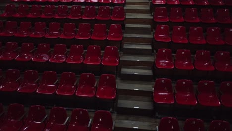 Empty-theater-hall,-red-bleachers-with-no-spectators