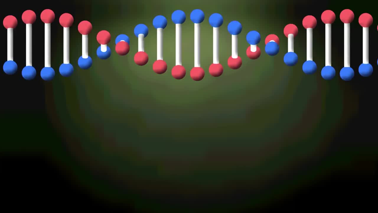 초록색 배경에 회전하는 dna 가닥의 애니메이션