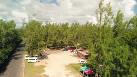 -Road-in-the-dense-forest-of-le-Morne-Brabant-in-Mauritius-and-cars-parked-on-a-property-by-the-side