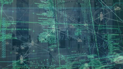 animación del procesamiento de datos a través de una red de conexiones