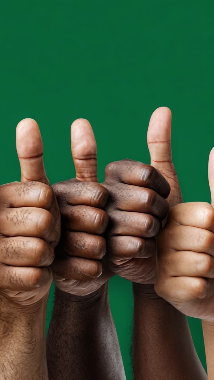A Display of Unity and Agreement: Diverse Hands with Thumbs Up Against a Green Background Celebrating Positivity and Collaboration