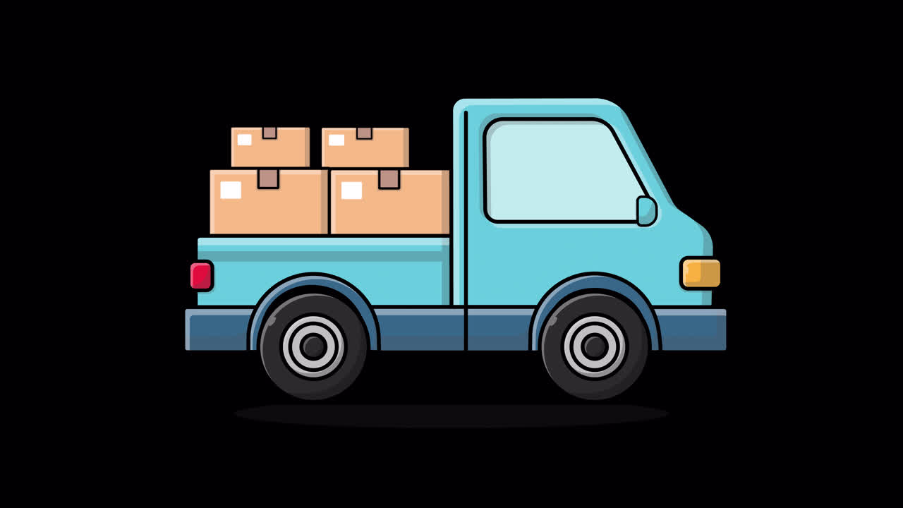 Animated Pickup Truck Carrying Delivery Boxes