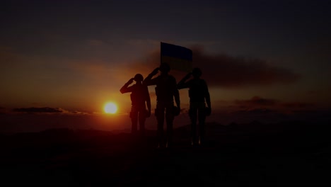 silhouette of a soldier with the ukraine flag stands against the background of a sunset or sunrise. concept of national holidays. commemoration day