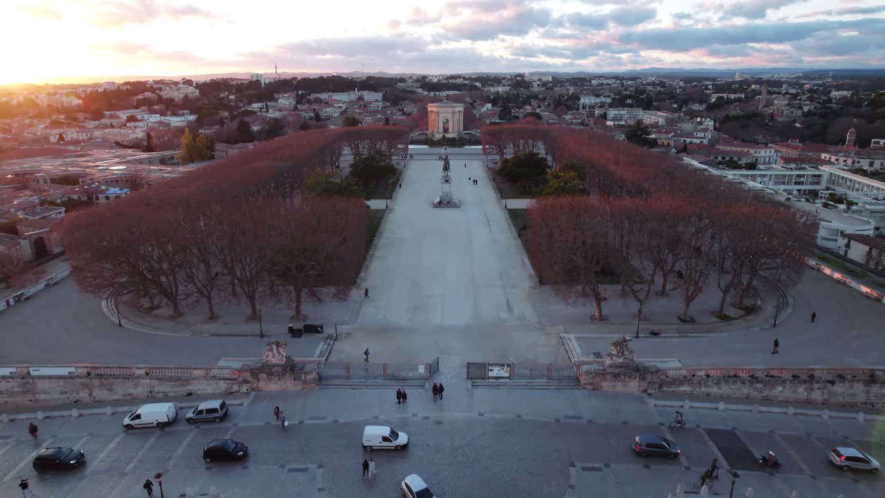 Aerial View of Nîmes, France at Sunset