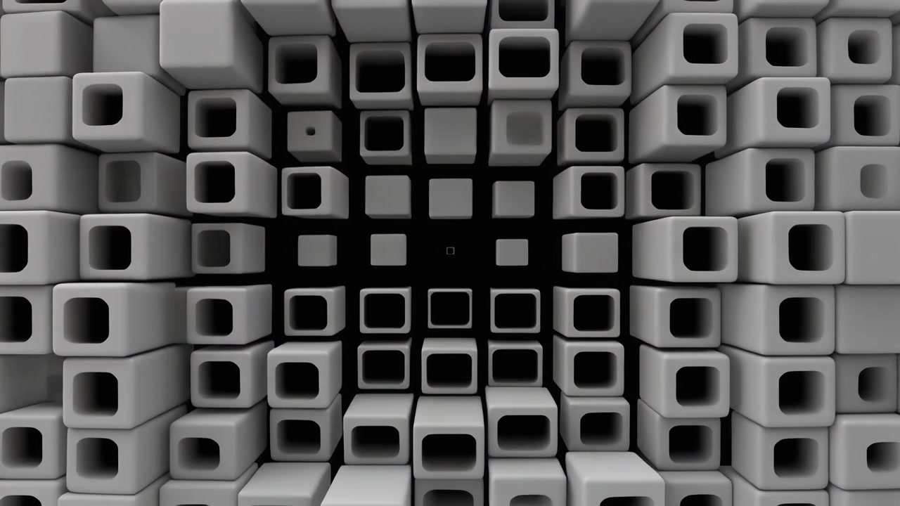 Abstrakt 3D-animation af bevægelige grå terninger, der danner en tunnel
