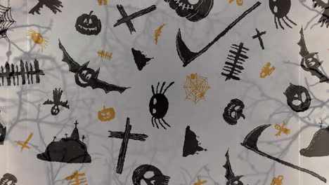 animación de fondo de halloween con murciélagos, calabazas y cruces