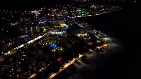 Aerial-Drone-View-Of-City-Resort-In-The-Mediterranean-Beach-Of-Sa-Coma-In-Mallorca-Spain