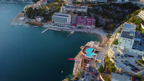 The-Tourist-Resort-Of-Neum,-Bosnia-Herzegovina-During-Summer---aerial-drone-shot