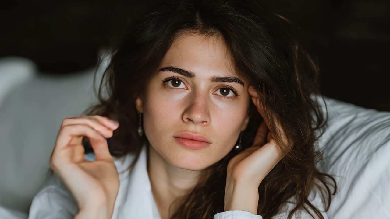 A Woman in Bed Experiencing Emotional Turmoil: A Journey from Distress to Reflection Captured in Two Frames