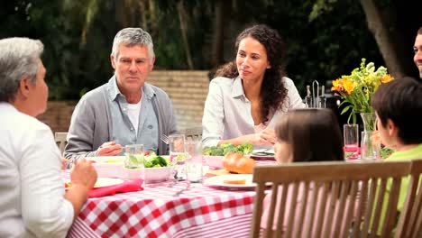 comida familiar en el jardín