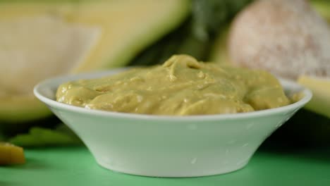 bowl with fragrant sauce slowly rotates on the table.