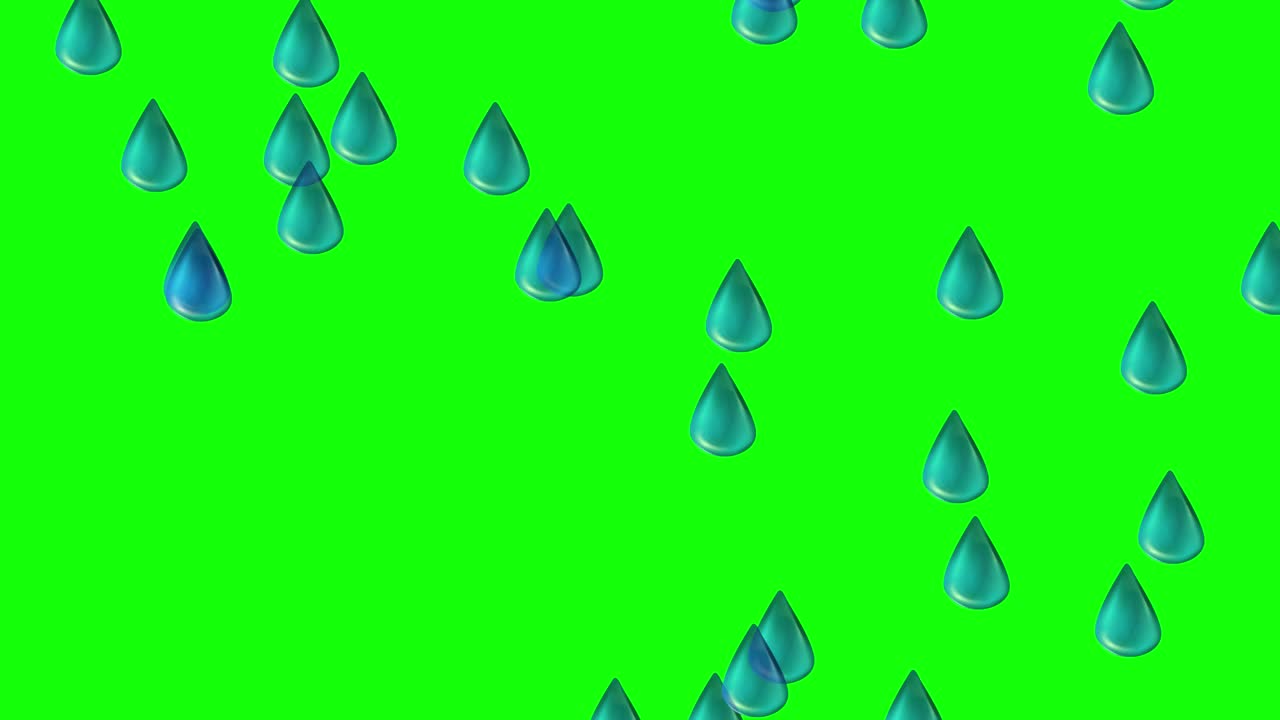 Animation of blue raindrops descending against a bright green backdrop. Smooth transitions and dynamic movement create a lively visual experience