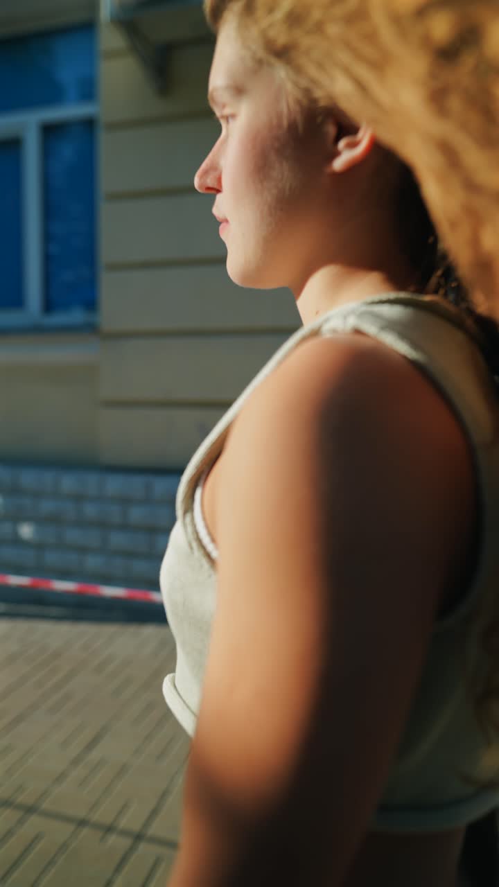 mujer joven caminando al aire libre