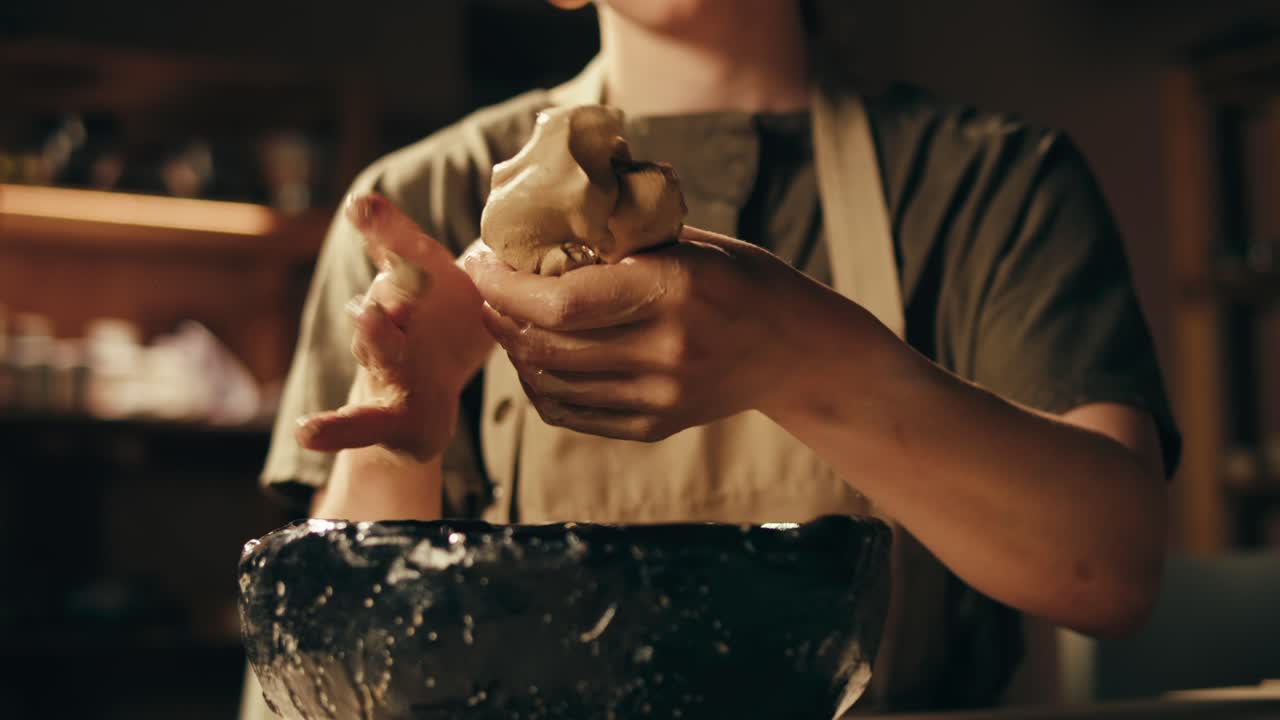 도자기 가 점토 를 는 것 의 클로즈업