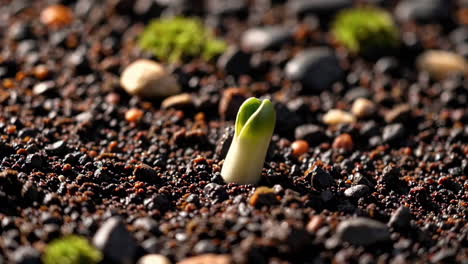 tiny seedling emerging from soil