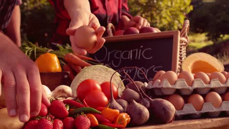 couple selling organic vegetables at market