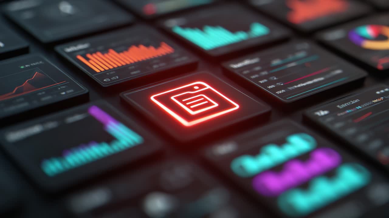 Udforskning af datavisualisering: Et nærbillede af diverse grafer og diagrammer, der fremhæver tendenser og indsigter i et engagerende digitalt dashboard-miljø.