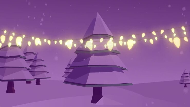 Animation of strings of glowing christmas fairy lights and christmas tree