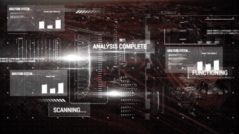 animation of statistics and data processing over cityscape