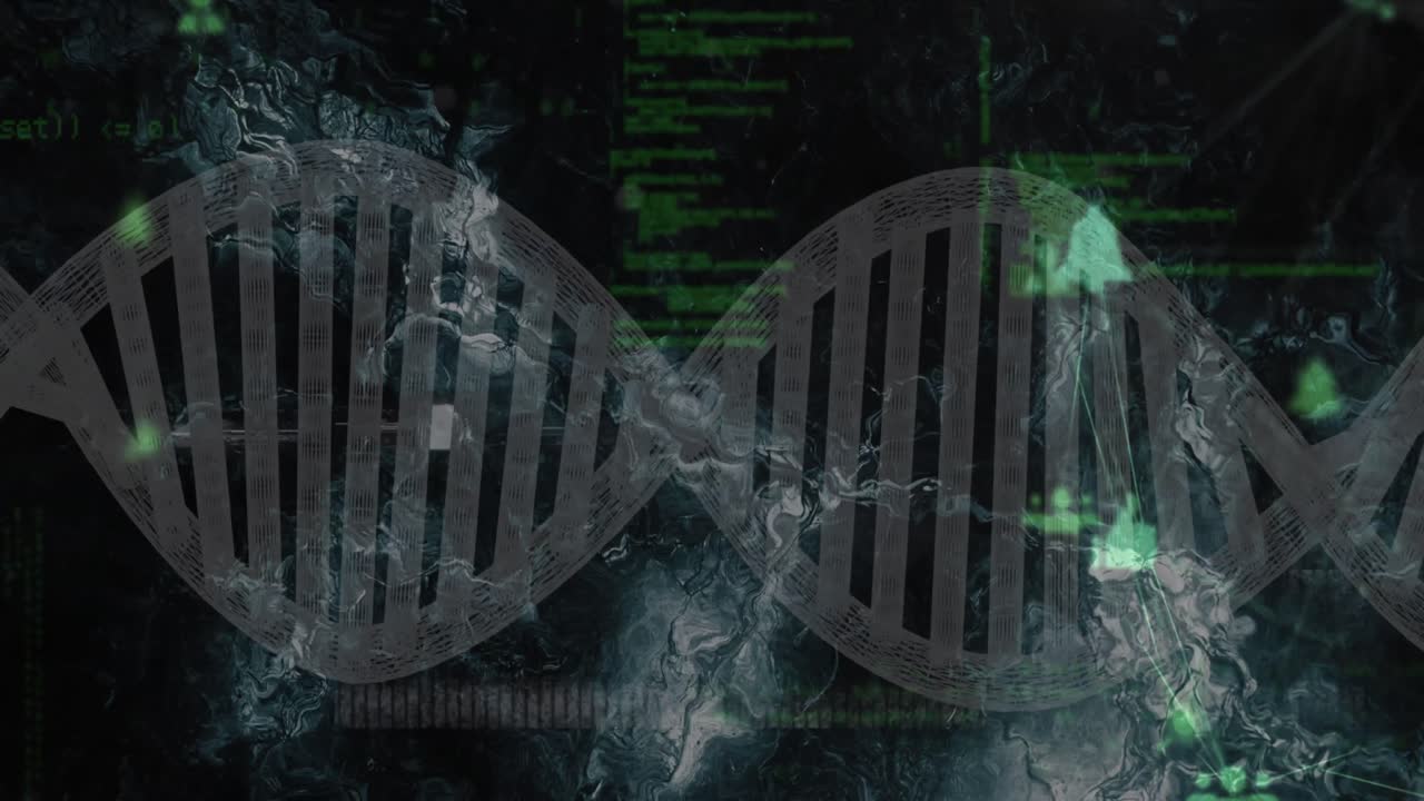 디지털 아이콘의 지구의 애니메이션, 회전하는 dna 구조, 데이터 처리 및 디지털 파동