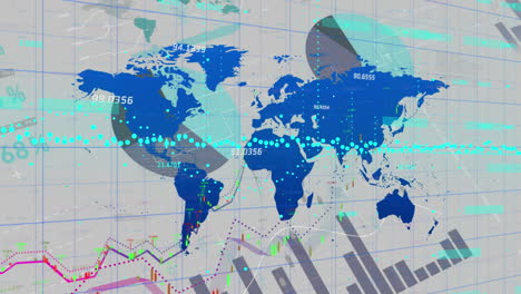 world map against financial data processing